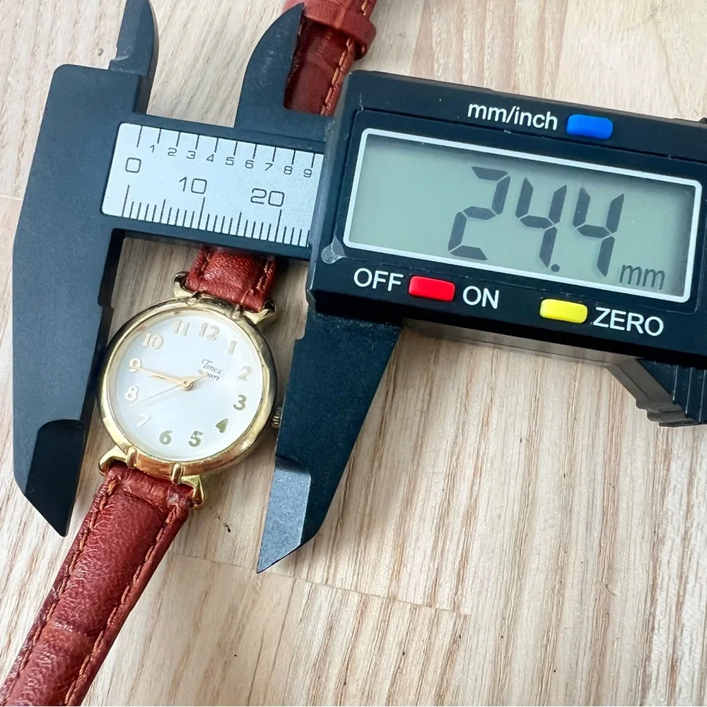 Timex ladies gold tone brown leather dress watch NEW BATTERY